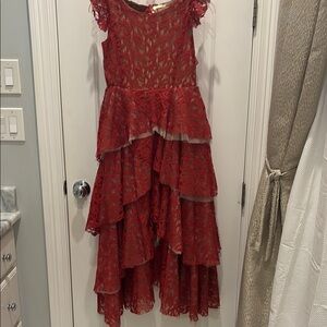 Joyfolie Red Lace Tiered Kids Formal Dress